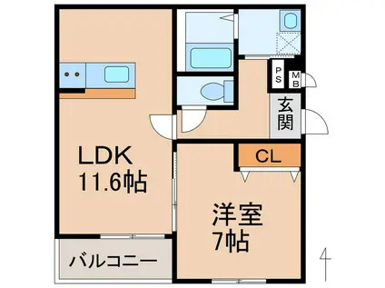 ラフィーネ石本II(1LDK/3階)の間取り写真
