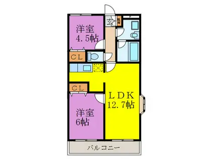 リリーガーデン(2LDK/3階)の間取り写真