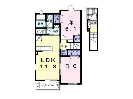 ポラリス・K2 B(2LDK/2階)の間取り写真