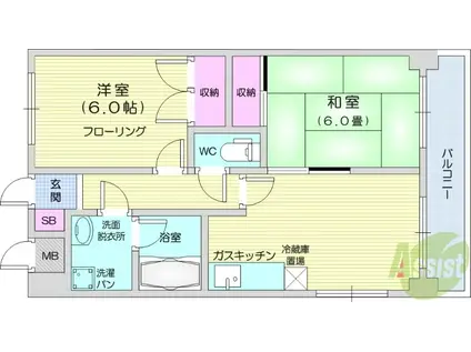 ペルシティ新富(2DK/2階)の間取り写真