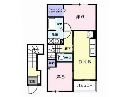 ソレアードカーサII(2DK/2階)の間取り写真