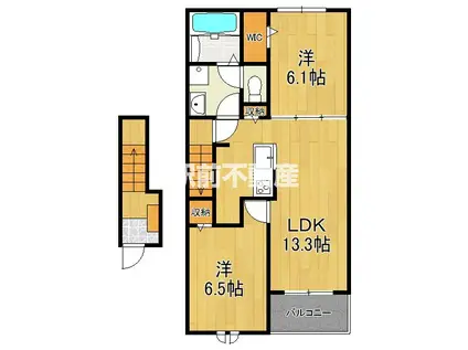 東与賀町下古賀アパート2(2LDK/2階)の間取り写真
