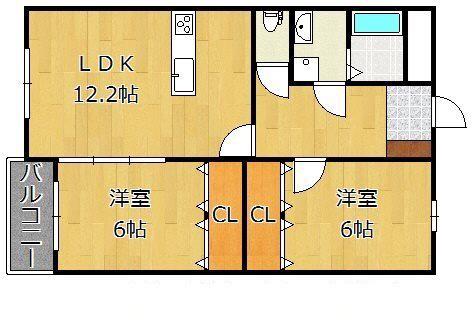 ブランボヌール小倉(2LDK/1階)の間取り写真