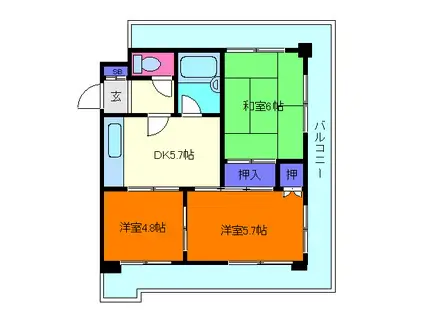 セントラルハイツ本山パートV(3DK/3階)の間取り写真