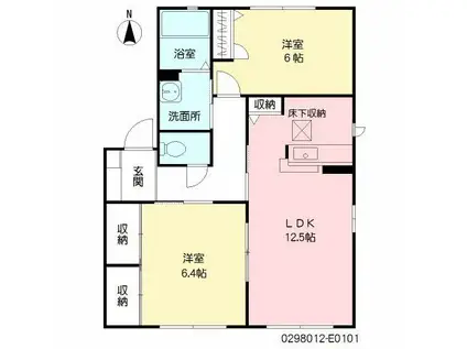 プレジールアン E棟(2LDK/1階)の間取り写真