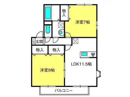 ルミエールII(2LDK/1階)の間取り写真