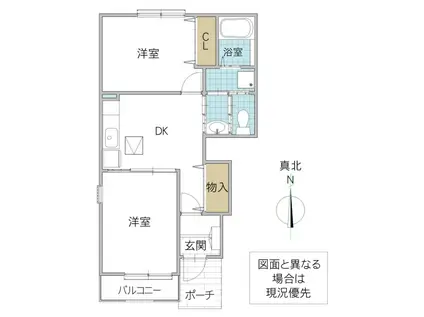 オークヴィレッジII(2DK/1階)の間取り写真