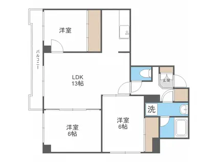 地下鉄東西線 南郷7丁目駅 徒歩6分 9階建 築34年(3LDK/9階)の間取り写真