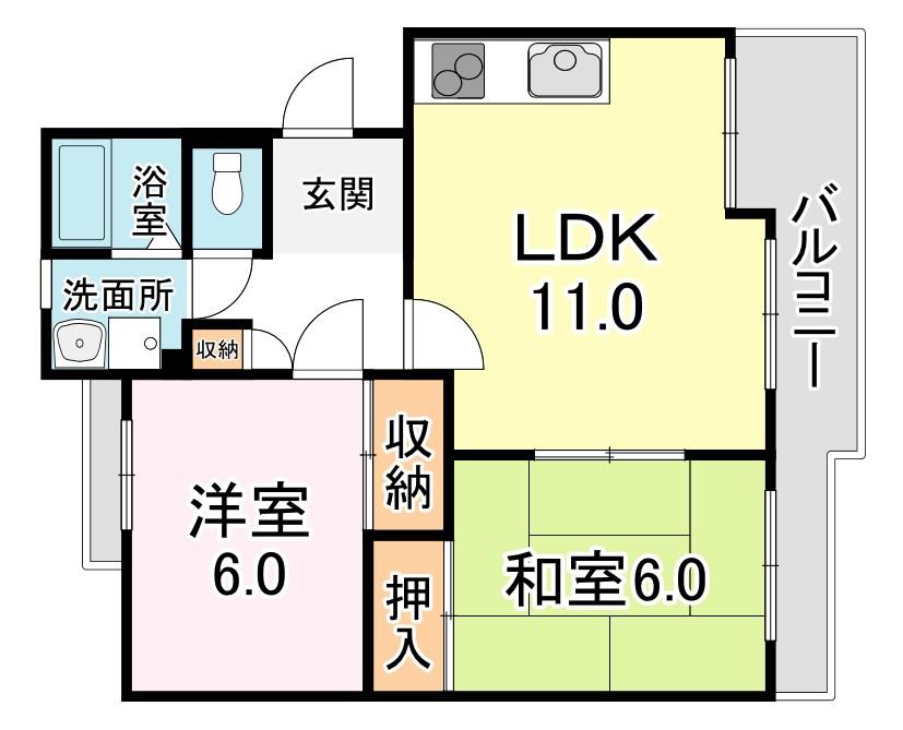 アルカディア中島(2LDK/2階)の間取り写真