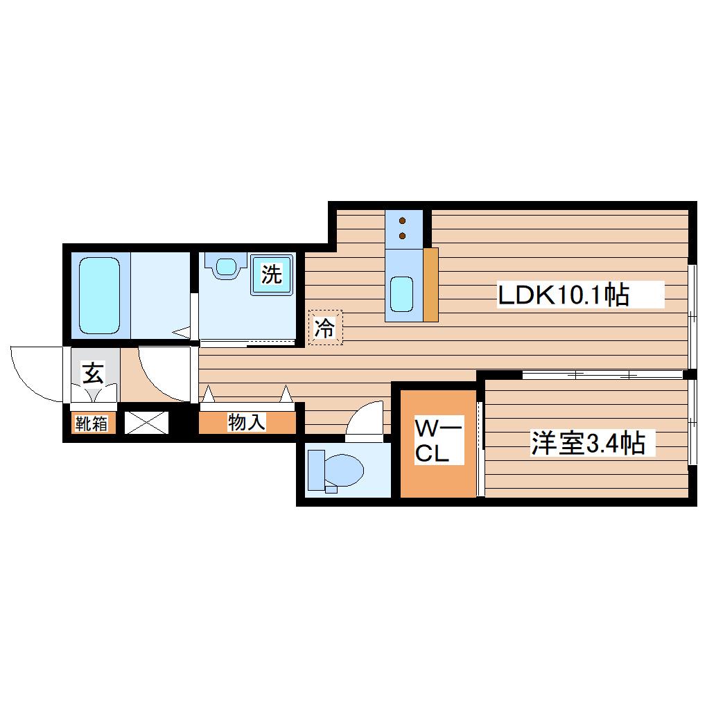 グランヴィラ八本松(1LDK/1階)の間取り写真