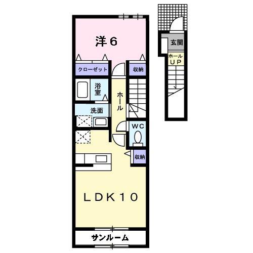 ヴィラ サンB棟(1LDK/2階)の間取り写真