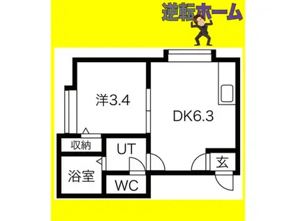 フラットJ発寒南(1DK/3階)の間取り写真