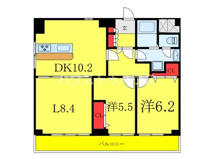 シャトー大林(2LDK/7階)の間取り写真