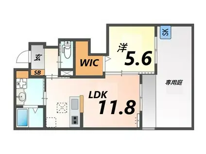 パークビューウエスト玉手(1LDK/1階)の間取り写真