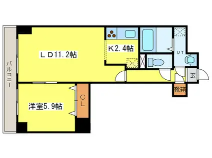 スクエアマンション614(1LDK/9階)の間取り写真