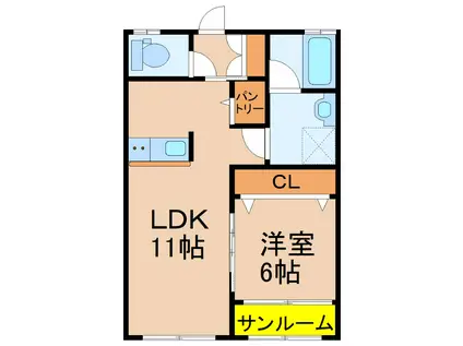 メイツ笠之原 C棟(1LDK/1階)の間取り写真