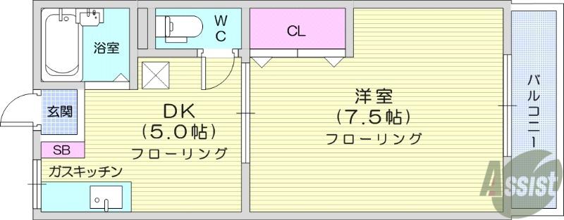 パルデンス泉中央(1K/2階)の間取り写真