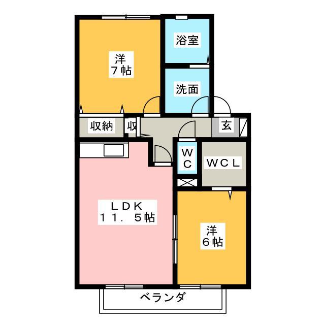 丘弐番館(2LDK/1階)の間取り写真