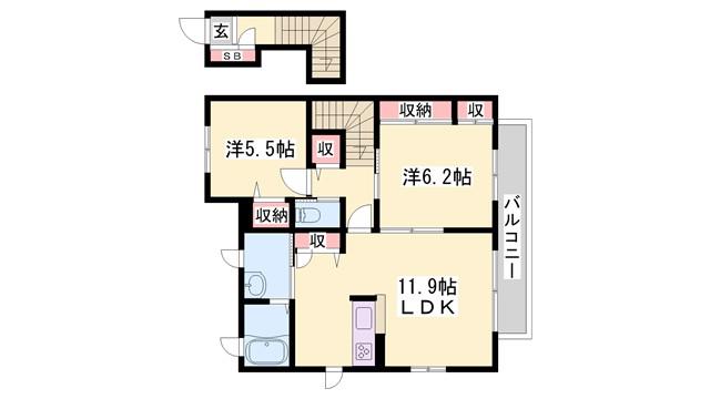 メゾンドモンテヴァンB(2LDK/2階)の間取り写真