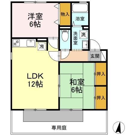 グランドール開成 B棟(2LDK/1階)の間取り写真
