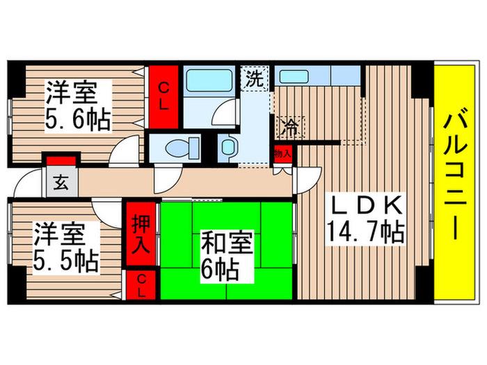 ルーチェ緑が丘(3LDK/2階)の間取り写真