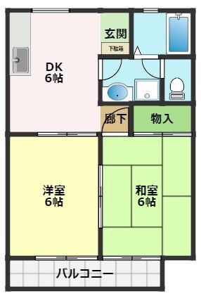 ヤマイチハイツI(2DK/1階)の間取り写真