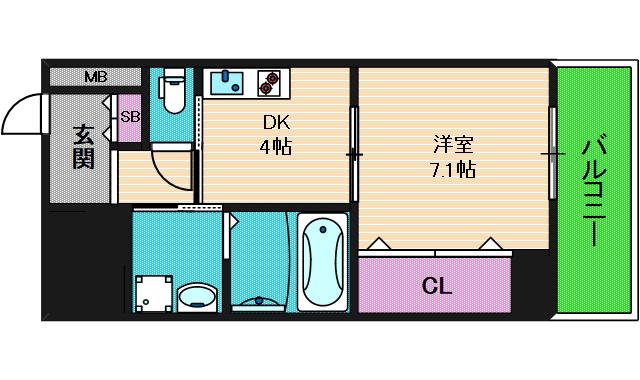クローバー・ビュー上本町(1DK/13階)の間取り写真