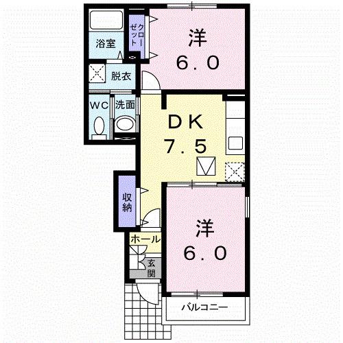 プロムナード II(2DK/1階)の間取り写真