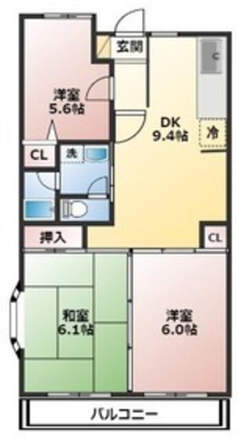 エスポワール玉川(3DK/4階)の間取り写真