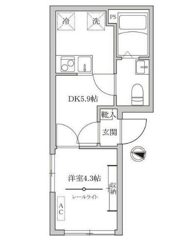 オレア浅草東(1DK/2階)の間取り写真