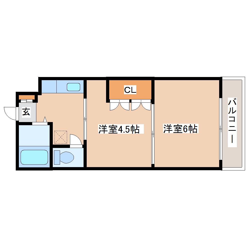イーグルハイツ萩野町(2K/4階)の間取り写真