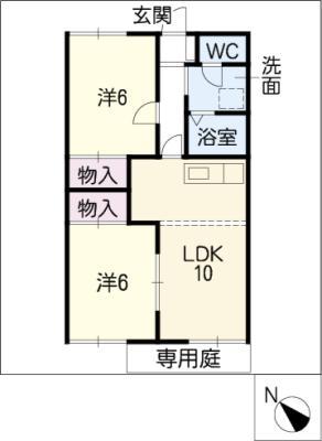 ヴィラエクセルA棟(2LDK/1階)の間取り写真