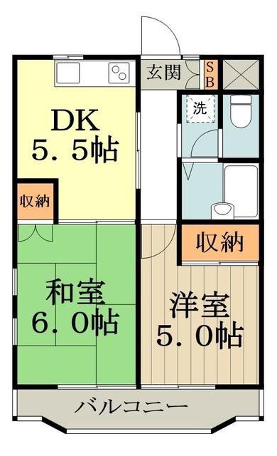パークハイツC(2DK/2階)の間取り写真