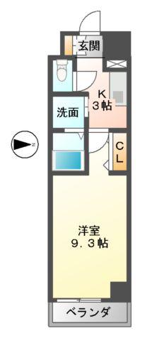 KDXレジデンス今池(1K/2階)の間取り写真
