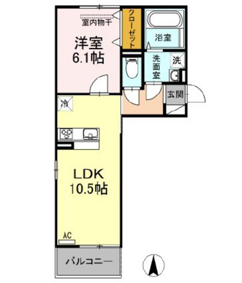 アスターエイト A棟(1LDK/2階)の間取り写真