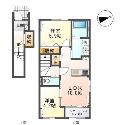 シェリール(2LDK/2階)の間取り写真