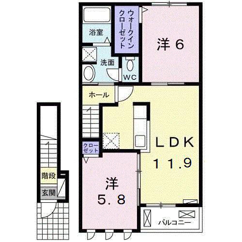 グレイスコートI(2LDK/2階)の間取り写真