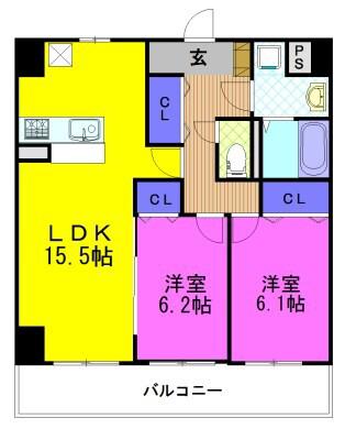 BELLA LUCEA(2LDK/5階)の間取り写真