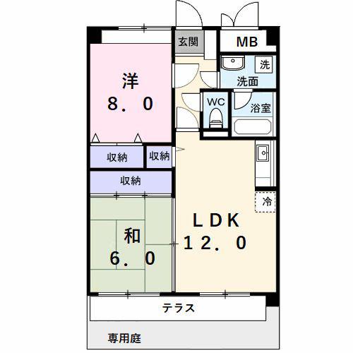 リバーサイドWILLOW(2LDK/1階)の間取り写真