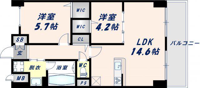 サン シエロ東今里(2LDK/6階)の間取り写真