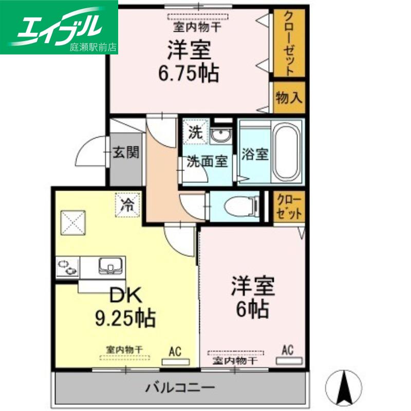 メルベーユB棟(2DK/3階)の間取り写真
