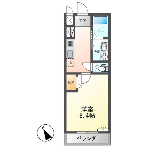 ウィンドヒルB(1K/2階)の間取り写真
