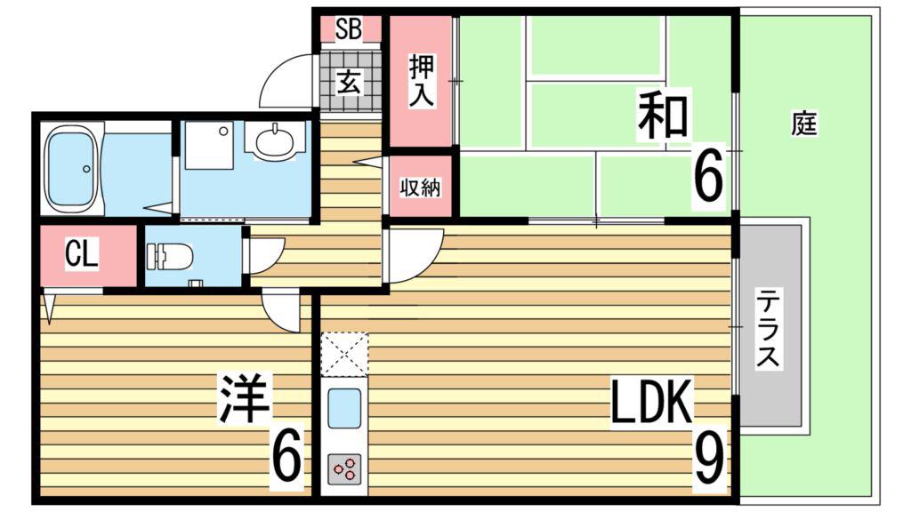 オーク東須磨(2LDK/1階)の間取り写真