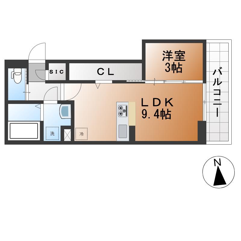 トリシア居町(1LDK/2階)の間取り写真