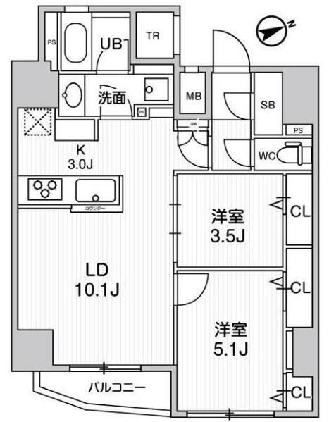 グラシアプレイス浅草橋(2LDK/5階)の間取り写真
