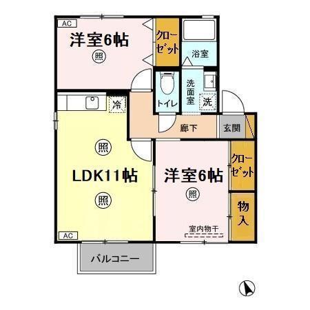 ユリウスA(2LDK/1階)の間取り写真