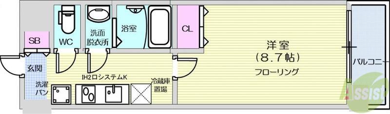 アーバンフラッツ長町(1K/3階)の間取り写真