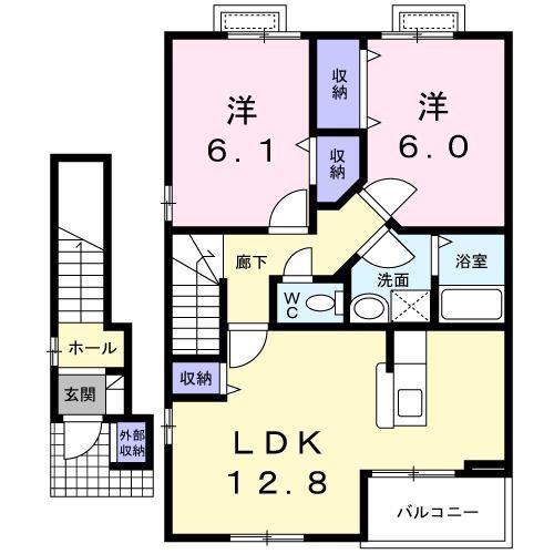 カルフール.21B(2LDK/2階)の間取り写真