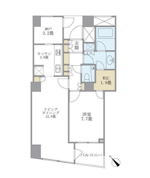 品川Vタワー(1LDK/22階)の間取り写真