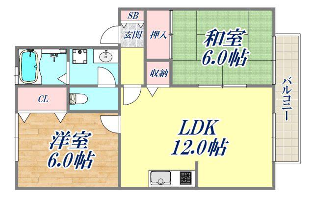 プレステージ芦屋C棟(2LDK/2階)の間取り写真